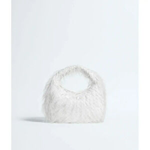 Bottega Veneta Veneta Fur Curved Zip Top Slouchy Soft Hobo Shoulder Bag White